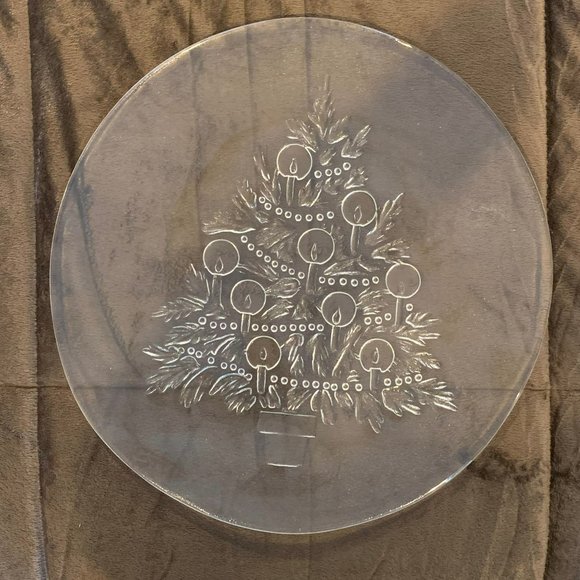 VINTAGE L.E. SMITH 13" CRYSTAL PARTY PLATE, CHRISTMAS SERVING PLATE, MADE IN USA - Picture 2 of 10